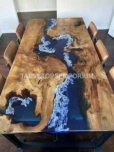 Acacia Wood Ocean Blue River Dining Custom Corridor Table hallway Déco Furniture - Picture 1 of 9