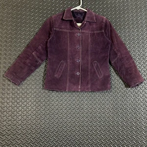 The Limited Purple Suede Leather Jacket Women Medium Vintage Y2K Button Up Coat - Picture 1 of 8