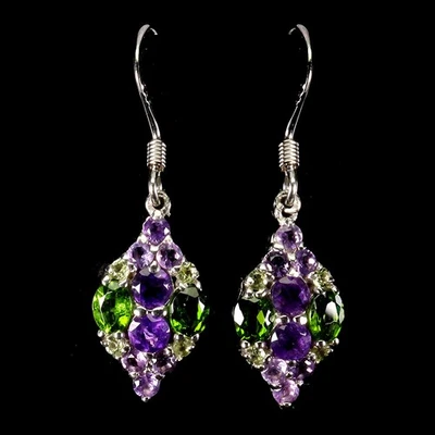 925 Sterlingsilber Ohrringe Ovaler Chromdiopsid 4x3mm Peridot Edelstein Schmuck - Bild 1 von 4