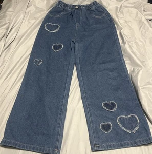 Tween Girl Heart-Shaped Pockets Wide Leg Jeans, Autumn And Winter Size 11-12Y - Picture 1 of 1