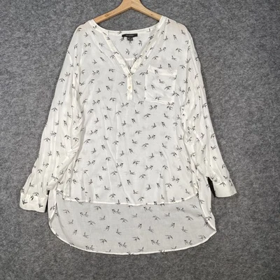 Primark Womens Tops X 2 Size 20 White Bird Print Long Sleeve/ white chiffon dot - Image 1 of 4