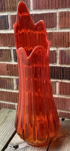 Vintage Ribbed Fat Bottom Swung Glass Vase Flame Red Orange MCM 19” - Picture 1 of 6