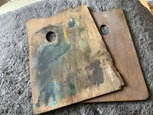 Two Vintage Wooden Plywood Artist Palettes Rectangular 23 X 35 Cm  - Picture 1 of 5