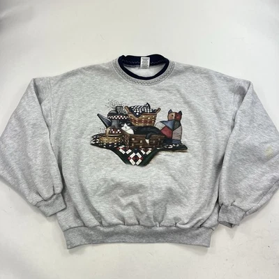 Vintage Laurie Korsgaden Art Cat Sweatshirt Grandma Collar Size 2XL 80s 90s - Image 1 of 4