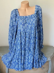 Vestido Patrons Of Peace S Azul Rayón Floral Cuello Cuadrado Manga Larga Primavera Verano - Imagen 1 de 8