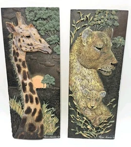 Ruane Manning 3-D Wildlife Wall Plaques (2) Lion & Giraffe Africa Resin - Picture 1 of 7