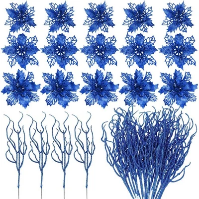 48 Piezas Flor Artificial Navidad Brillo Flor de Pascua con Ramitas Navidad Tr... Foto 1 de 4