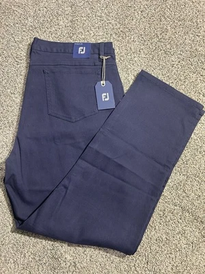 FootJoy 男式 40x30 Sueded 5 口袋高尔夫裤海军蓝 1857 棉斜纹休闲 — 第 1/4 张图片
