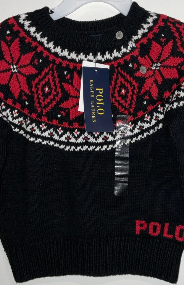 BOYS RALPH LAUREN POLO SZ 3T SWEATER BLACK RED