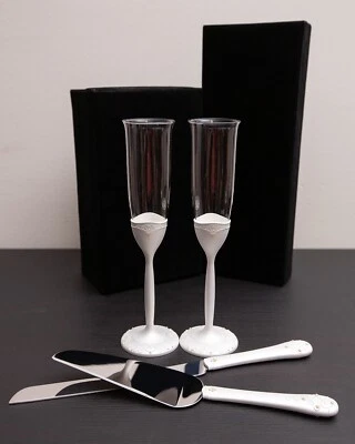 Juego completo de flauta y servidor de champán a juego corazones con cuentas vintage Foto 1 de 4