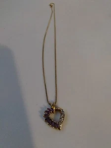 Sterling Silver Gold Plate Amethyst Stone Studded Heart Necklace 18" - Picture 1 of 6