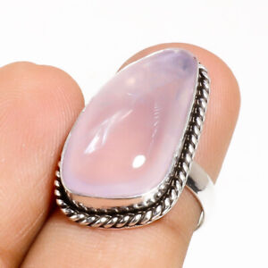 Rose Quartz Gemstone Handmade 925 Sterling Silver Jewelry Ring Size 7