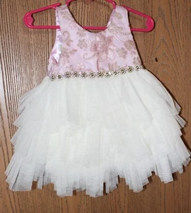 American Princess - Color Block Mini Dress - Ivory/Pink - Baby Girl - 12 month - Picture 1 of 2