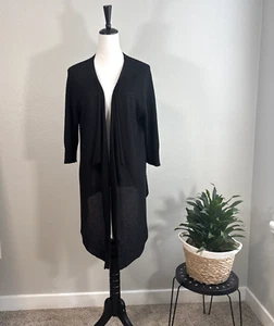 Cardigan Eileen Fisher maglia nero lino seta aperto davanti lungo donna taglia large - Foto 1 di 14