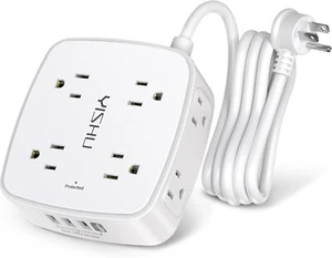 6 Ft Surge Protector Power Strip - 8 Widely Outlets with 4 USB Ports, 3 Side Out - Picture 1 of 7