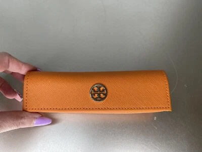 Tory Burch Bright Orange Sunglass Case Eyeglass Pouch Reading Eyeglasses Logo - Image 1 of 4