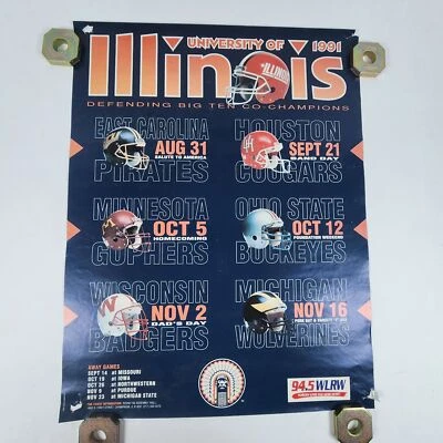 Vintage 1991 University of Illinois Illini Football Schedule Poster 17" X 22" - Image 1 of 4