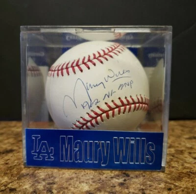 Los Angeles Dodgers Maury Wills Authenticated Signed Baseball, Personalized Case - Image 1 of 4