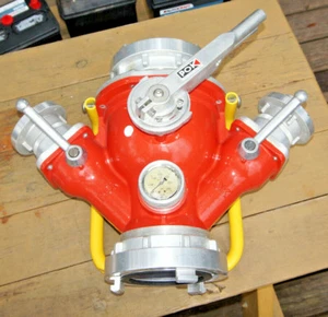 POK 3-way Fire Hose Manifold - 3 SS Ball Valves - Storz 6" (x2) & 3" (x2) & Gage - Picture 1 of 11