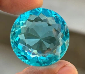 82 Ct Natural Certified Sky Blue Aquamarine Round Cut Loose Gemstone EBAY - Picture 1 of 6