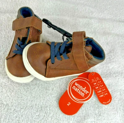 Wonder Nation Toddler Boys Size 2 Lightweight Brown Boots Easy On Off NEW - Image 1 of 4