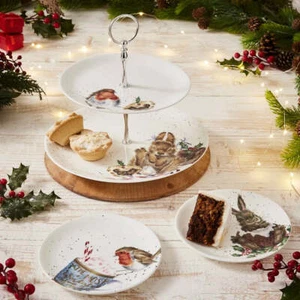 Royal Worcester Wrendale Designs 2-stufiger Kuchenständer (Robin & Bunny) - Bild 1 von 2