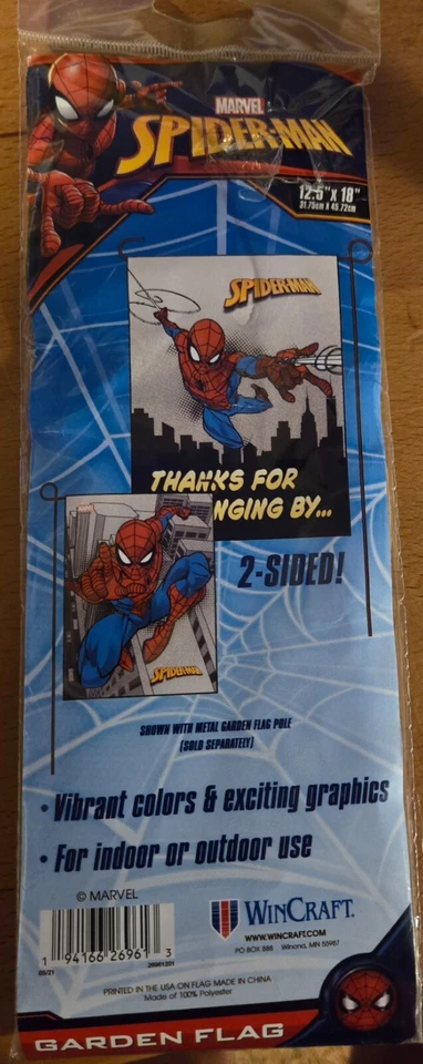 Spiderman Outdoor Flag Banner Marvel  Decor Spiderman 2 sided 12.5 x 18 NEW - Image 1 of 1