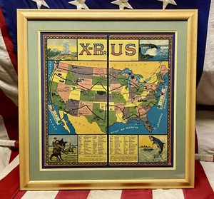 Vintage 1920s X-Plor U.S.Travel United States Antique Board Game All-Fair Framed - Picture 1 of 19