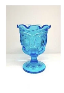 Moon and stars vintage Colonial Blue L.E. Smith #3601 18-pt crimped compote - Imagen 1 de 4