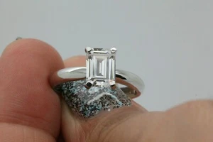 2.00 Carat Emerald Lab Created Diamond Engagement Ring 14K Solid White Gold 5 - Picture 1 of 8