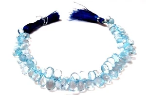 BLUE QUARTZ TEARDROP FACETED 6X8-6X11MM GEMSTONE BEADS 8"INCH 135CTS NATURAL - Picture 1 of 8