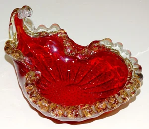 STUNNING! Vintage MURANO Ruby Art Glass BULLICANTE Candy Dish Bowl MCM MODERNIST - Picture 1 of 7