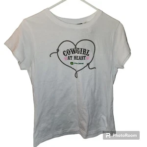 JOHN DEERE Girls Size L 11/13 White Cowgirl At Heart Short Sleeve Shirt Top NWT - Picture 1 of 5