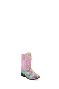 Old West Toddler Girls Square Toe Pink Multi Faux Leather Cowboy Boots - Picture 1 of 2
