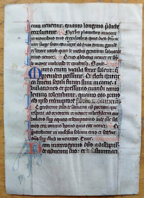 Original Manuscript Leaf on Vellum Prayerbook Fine Initials (H) - 1450 - Image 1 of 2