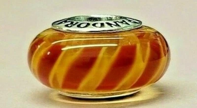 PANDORA | RED ORANGE CANDY STRIPES MURANO CHARM ✪NEW✪ 790624 RETIRED RARE 925ALE - Image 1 of 4