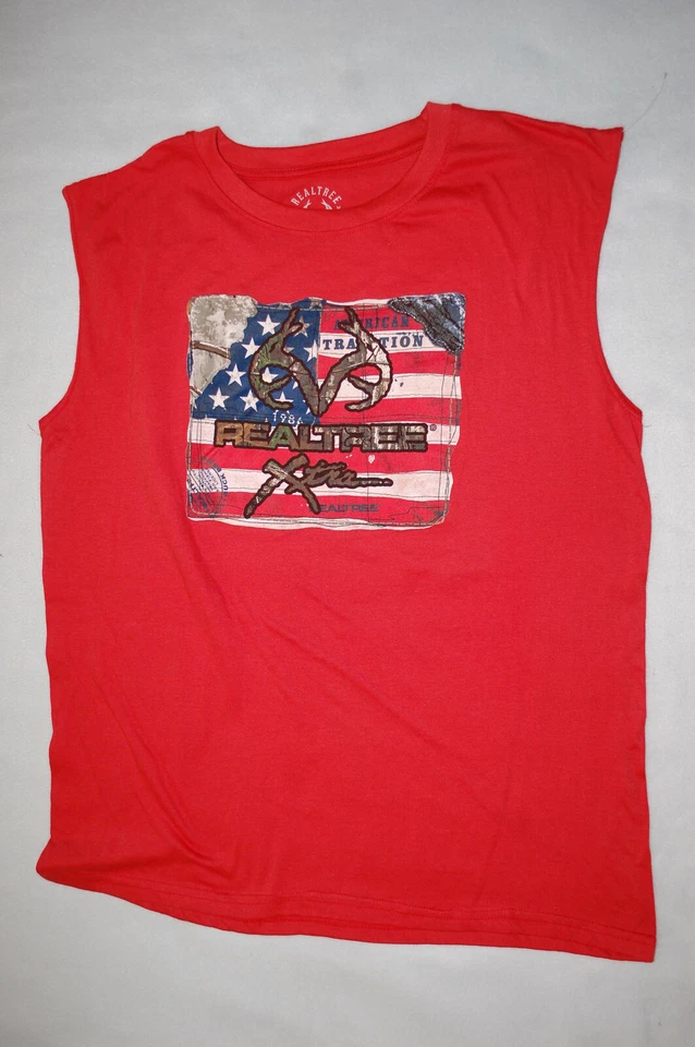 Mens T-Shirt MUTED RED MUSCLE TEE Realtree AMERICAN TRADITION 1986 Flag XL 46-48 - Image 1 of 1