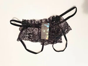 Höschen Slip zum Überziehen Strapsgürtel-Stil offen ouvert Spitze floral gold - Bild 1 von 5