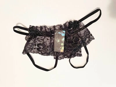 Höschen Slip zum Überziehen Strapsgürtel-Stil offen ouvert Spitze floral gold - Bild 1 von 4