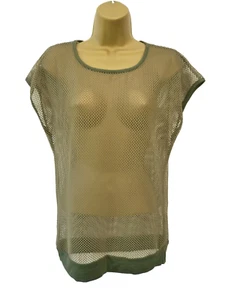 GRAFFIC Ladies Size 8 Green Gothic Grunge Casual Stretch Sheer Holey T Shirt Top - Picture 1 of 10