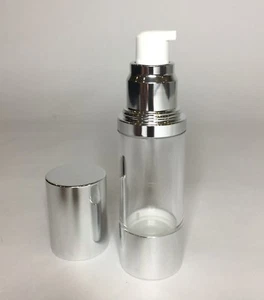30 ml klare Kunststoff Airless Pumpspender Flaschen mit Chromrand *BELIEBIGE MENGE* - Bild 1 von 2