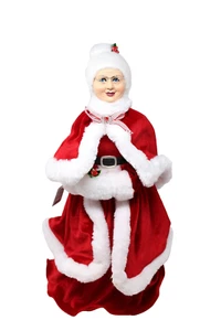Raz Imports Mrs Claus Tischdeko Weihnachtsdeko rot Kunstfell mit Cape Muff - Bild 1 von 4