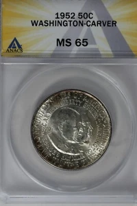 1952 .50  ANACS  MS 65 WASHINGTON-CARVER   Classic Commemorative Coins  - Picture 1 of 2