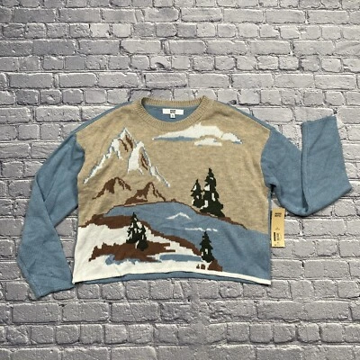 Suéter Madden NYC Recortado Cuadrado Para Mujer XL Invierno Montaña Escena Esquí Arte Para Usar Foto 1 de 4