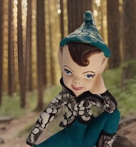 Elfe Pixie Keramik Figur Crackle Paint Hazel Irene Keramik sitzend Vintage Retro - Bild 1 von 9