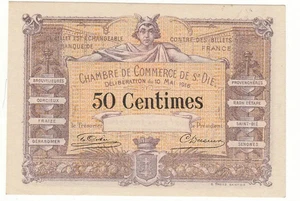 (FR1) BILLET DE NECESSITE SPECIMEN 50 CENTIMES 1916 CHAMBRE DE COMMERCE DE SAINT - Picture 1 of 2