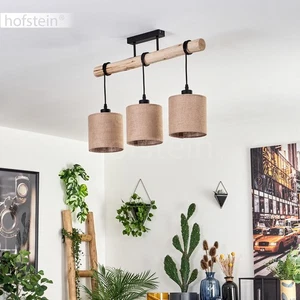 HOFSTEIN Tubione moderne Deckenlampe aus Holz/Metall/Leinen Natur/Schwarz/Beige - Bild 1 von 10