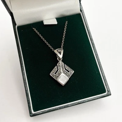 Collar de plata de ley 925 madreperla marcasita estilo Art Deco Foto 1 de 4