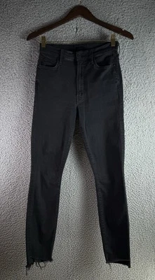 Mother Jeans 女式 27 黑色 Stunner 拉链踝脚踏磨边无罪紧身美国 — 第 1/4 张图片