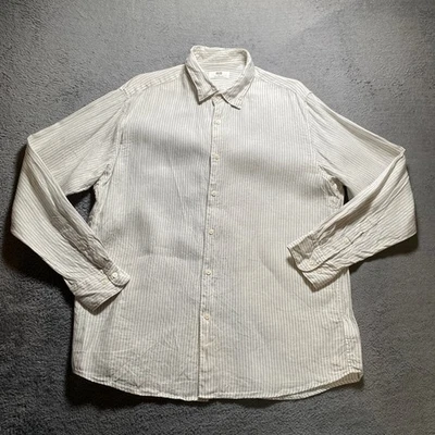 Uniqlo Shirt Men's XL Beige Striped Linen Long Sleeve Button-Up - Image 1 of 4